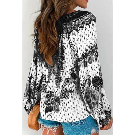 V-neck Printed Long-sleeve Blouses