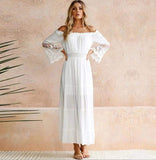 Women White Boho Sexy Lace Beach Maxi Long Dress