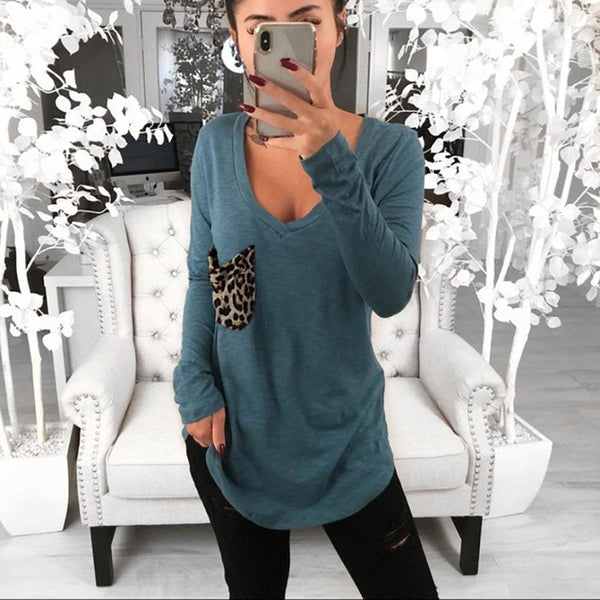 Pure Color V Neck Pockets Casual Base Blouses