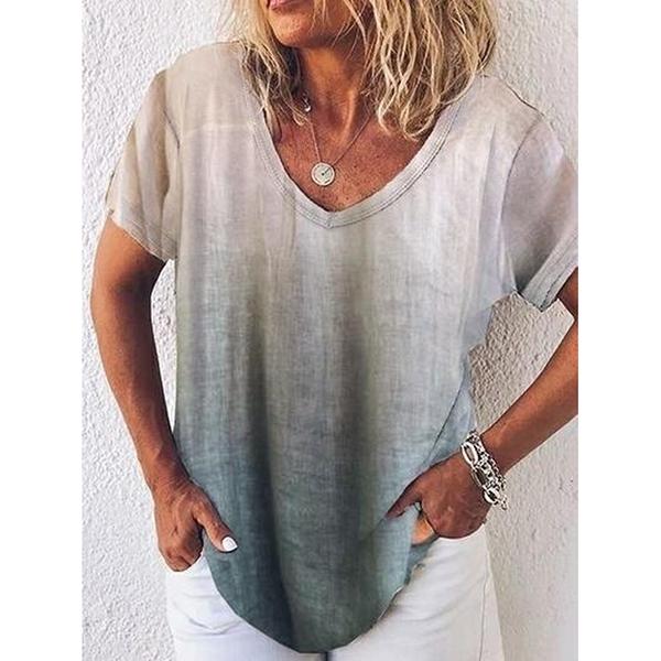 Summer V Neck Short Sleeve Gradient Women Tops