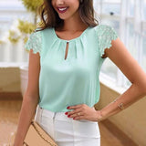 Solid Color Lace Sleeve Blouse