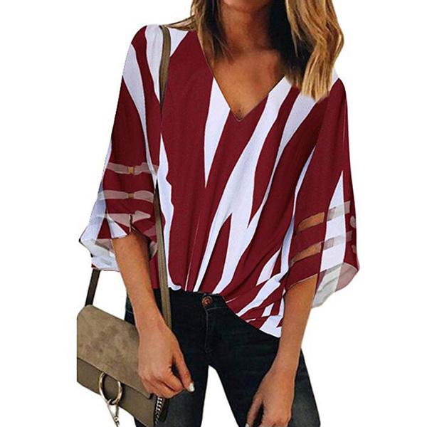 Loose Stripe V Neck Blouse