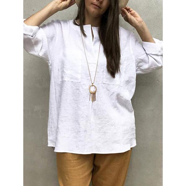 V Neck Solid Color Casual Blouse