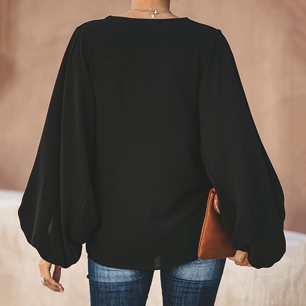 Solid Color Lantern Sleeve Blouse