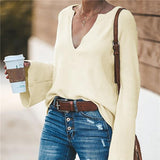 Women's V Neck Flare Sleeve Fall Blouse