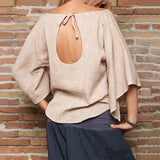 Casual Solid Color 1/2 Sleeved Round Neck Blouse