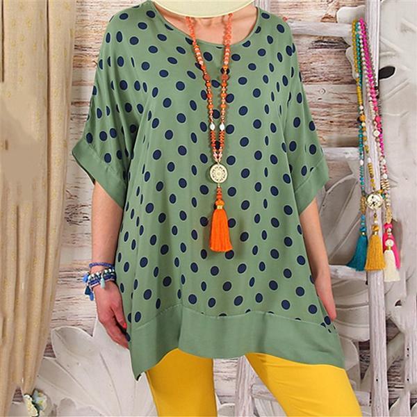 Daily Loose Wave Point Round Neck Blouse