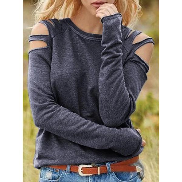 Sexy Off-the-shoulder Solid Color Long Sleeve Blouses