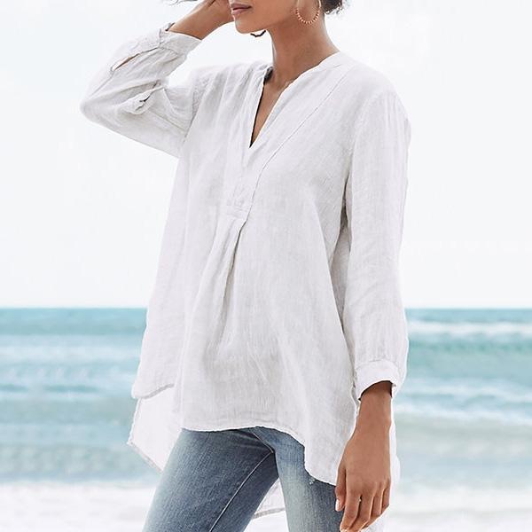 V-Neck Loose Autumn Solid Casual Blouses