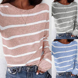 Autumn Striped Round Neck Long Sleeve T-Shirt