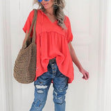 Loose Solid Color V Neck Blouse