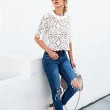 Chic Lace Hollow Short Sleeve Blouse