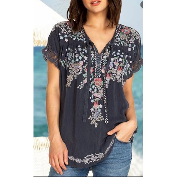 Casual Loose Printed V-Neck Blouse