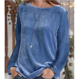 Women Solid Color Casual Round Neck Long Sleeve Autumn Blouse