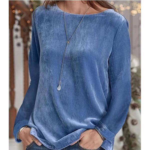 Women Solid Color Casual Round Neck Long Sleeve Autumn Blouse