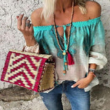 Bohemian Off-The-Shoulder Lace-Up Blouse