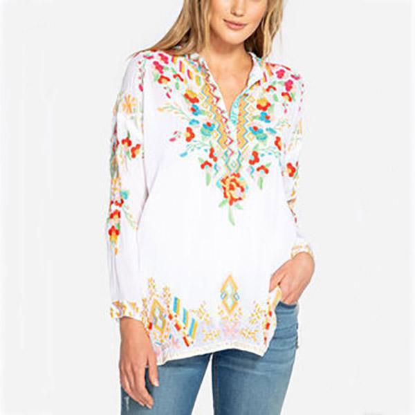 Casual V Neck Long Sleeve Fall Blouse