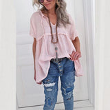 Loose Solid Color V Neck Blouse