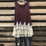 Solid Color Lace Stitching Sleeveless Blouse