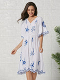 Women New Style  Embroidered Hollow Lace-trimmed Cotton Bohemia Dresses