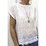 Short Sleeve Round Neck Solid Color Blouse