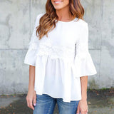 Solid Color Lace Stitching Ruffle Sleeve Blouse