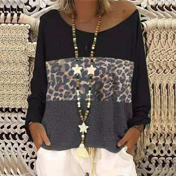 Casual Patchwork Leopard Loose Blouses