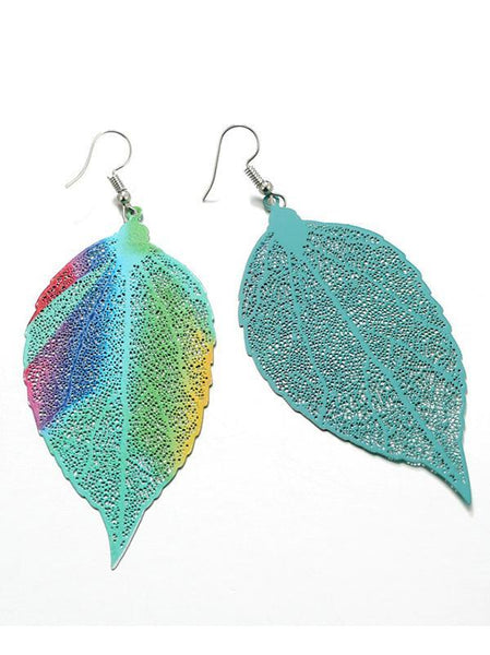 Colorful Printed Hollow Leaf Earrings Accessories