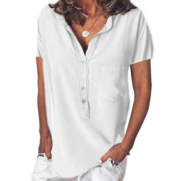 Plus Size Solid Color V Neck Blouse