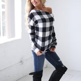 Printed Long Sleeve Plaid Loose Blouse