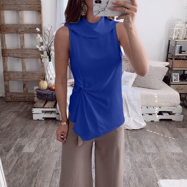 Women Summer Solid Color Irregular Hen Slim Fit  Blouse