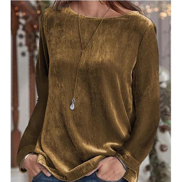 Women Solid Color Casual Round Neck Long Sleeve Autumn Blouse