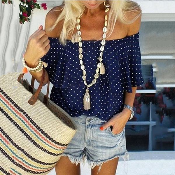 Sexy Off-The-Shoulder Polka Dot Blouse