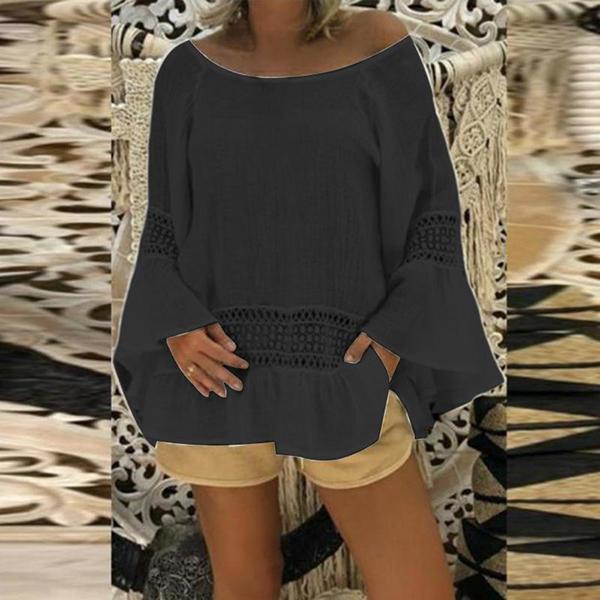 Ruffle Sleeve Hollow Loose Round Neck Blouse