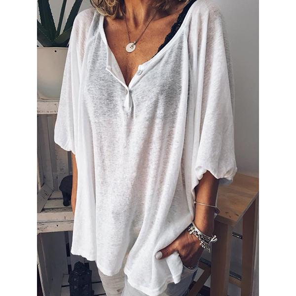 Solid Color Lantern Sleeve Blouse