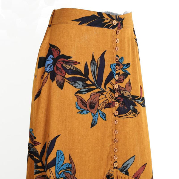 Flower Printed High waist boho Long Skirt