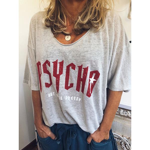 Casual Letter Printed Short Sleeve Round Neck Blouse