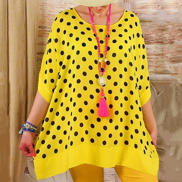 Daily Loose Wave Point Round Neck Blouse
