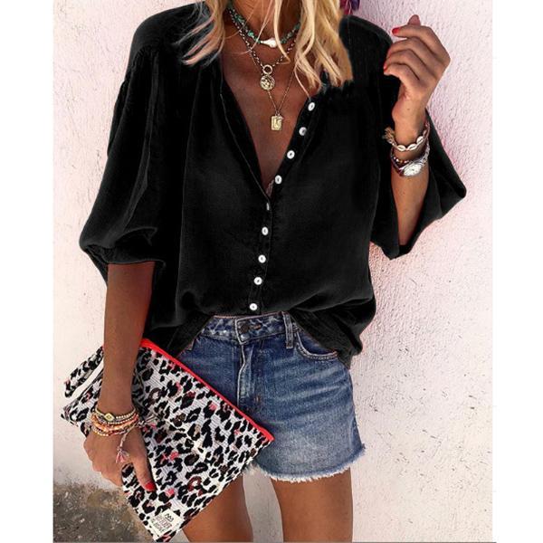 Women Plus Size Fashion Button Loose Blouse