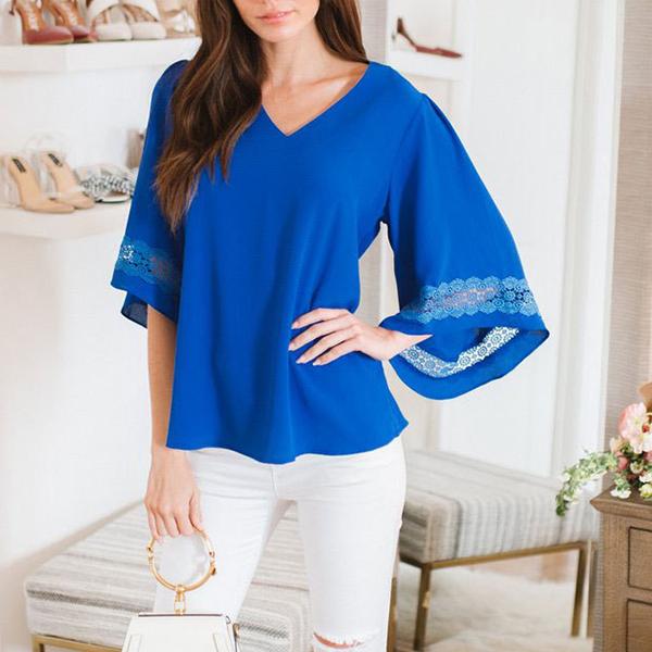 Casual Solid Color Loose Sleeve Blouse