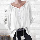 Casual V Neck Tassel Solid Color Blouse