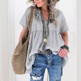 Loose Solid Color V Neck Blouse