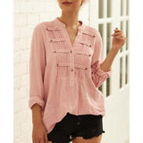 Chic Women Pleated V-neck Casual Blouse