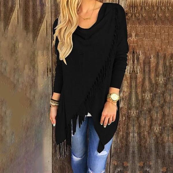 Casual Asymmetrical Fringed Ruched Blouses