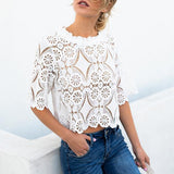 Chic Lace Hollow Short Sleeve Blouse