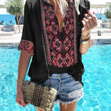 Bohemian Printed V Neck Blouse