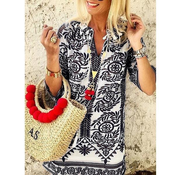 Holiday Printed V Neck Loose Blouse