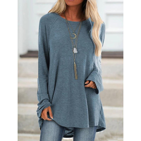 Casual Long Sleeve Round Neck Blouse