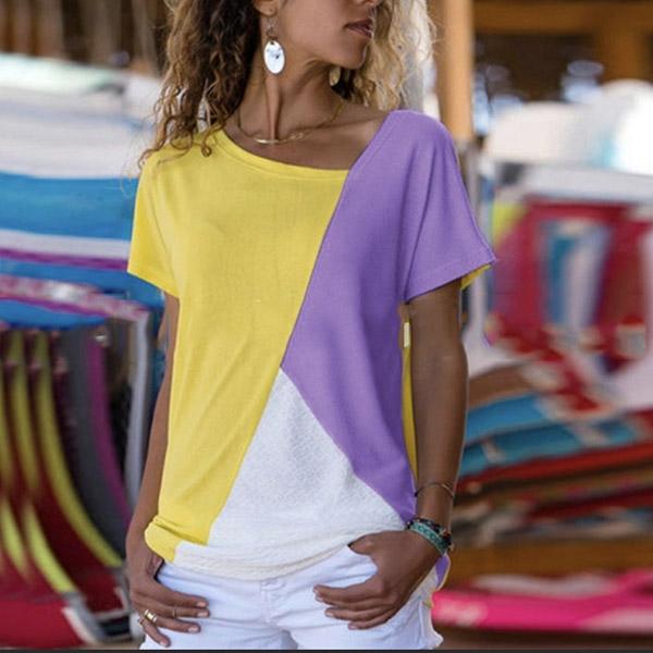 Stitching Color Round Neck Blouse