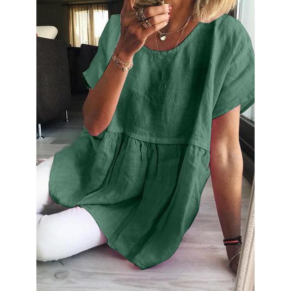 Casual Short Sleeve Solid Color Blouse